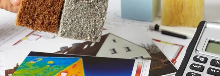 Dämmstoff Proben auf Bauplan